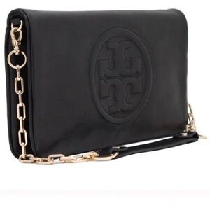 Tory Burch Black Leather Shoulder Bag with Gold Chain Accent